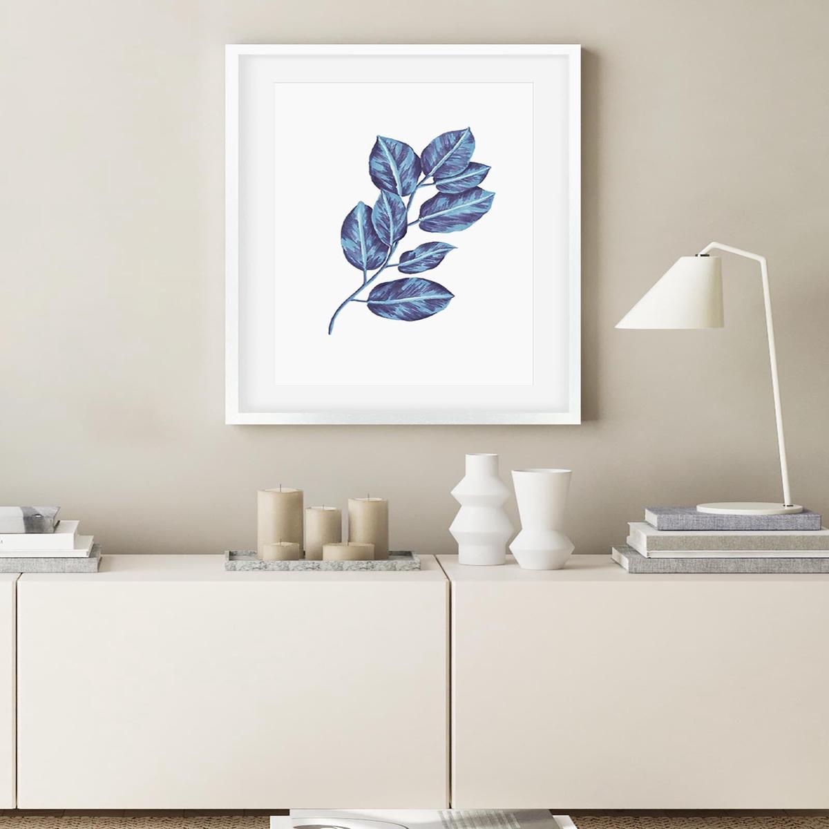 Blue Botanical Leaves Art Print