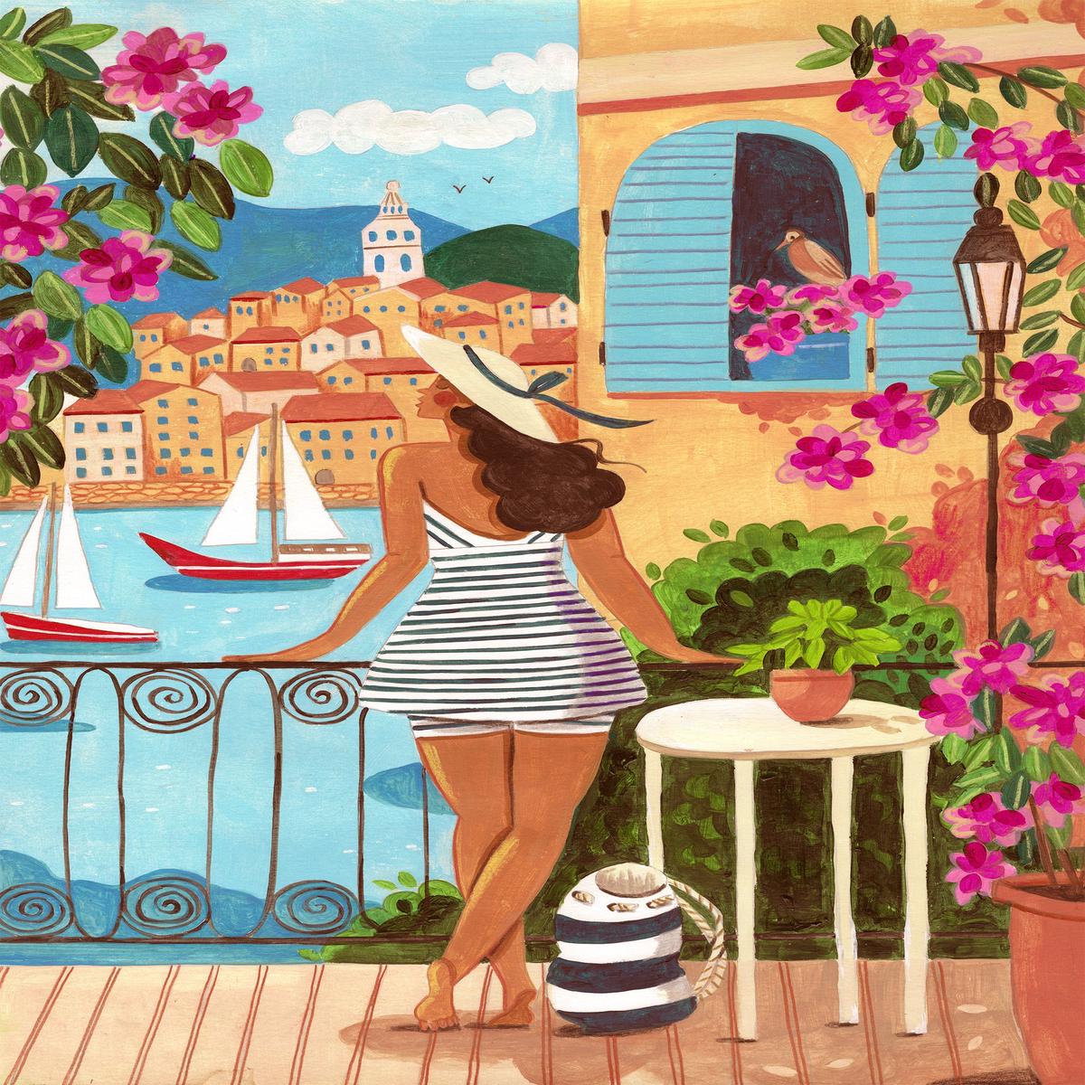 Travel poster woman in Saint-Tropez
