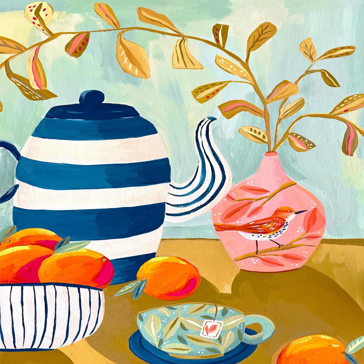 Orange Bird Tea Time