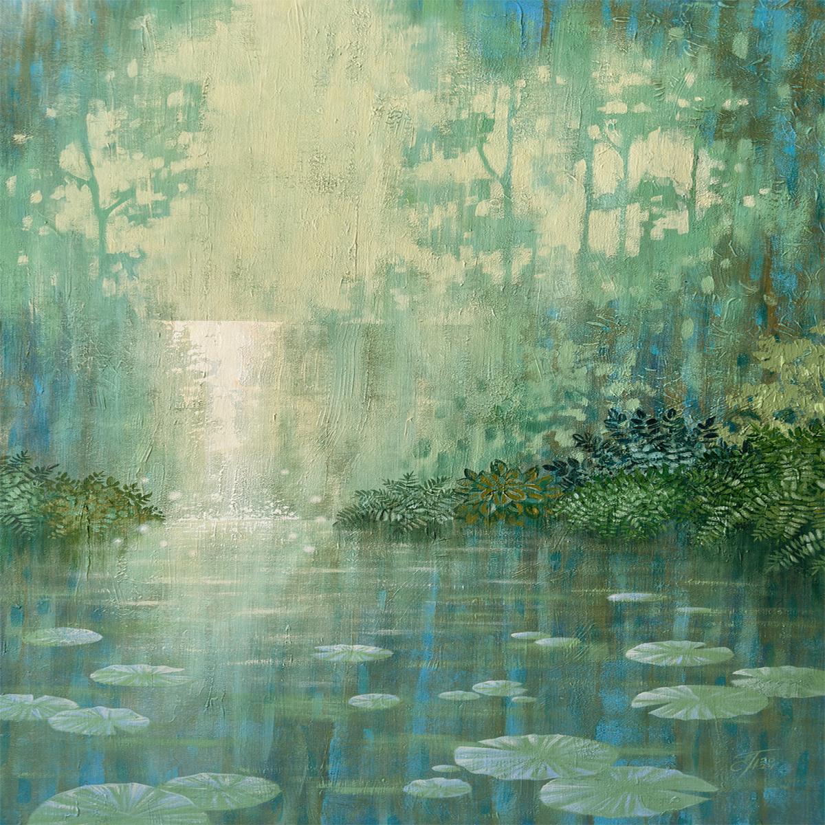 Mysterious Waterfall And Water Lily Pond