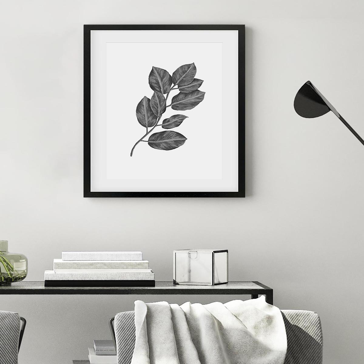 Greyscale Botanical Leaves Art Print