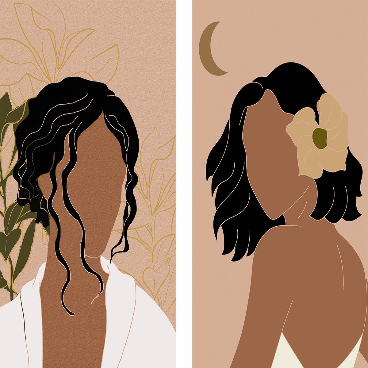 Simple Woman Tropical Portrait & Hawaiian Simple Woman Portrait, Set Of 2