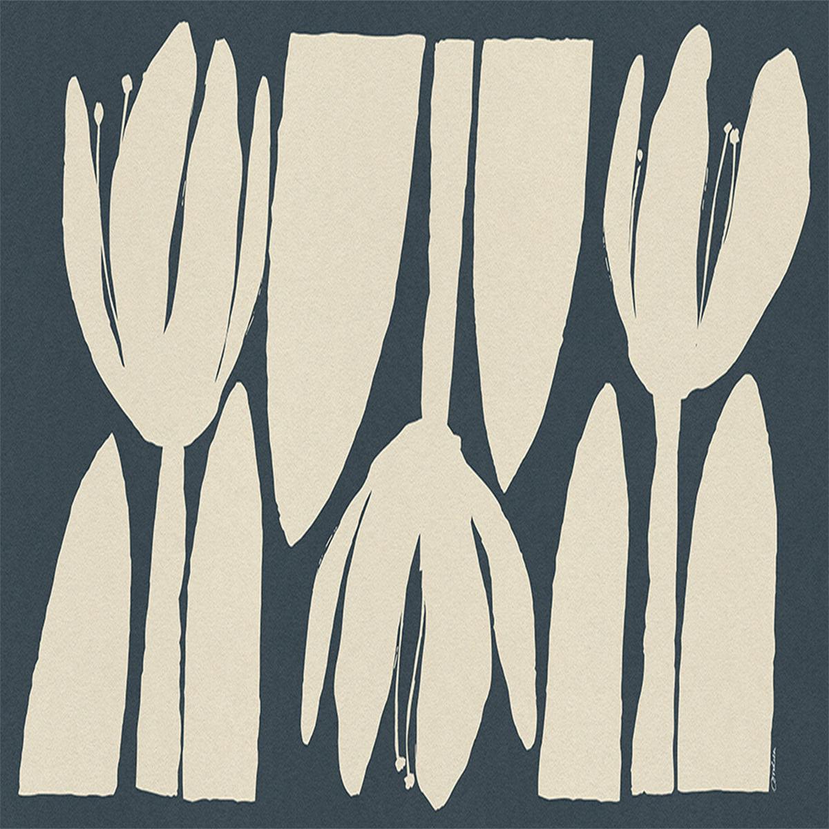 Three Light Flowers On Dark Blue