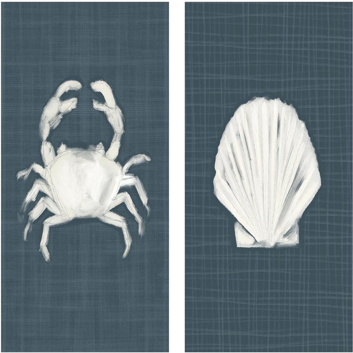 Crab And Blue Seashell , Set Of 2