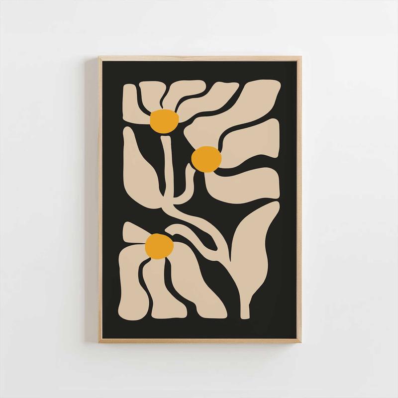 Golden Trio on Black - Bold Contrast Botanical Print