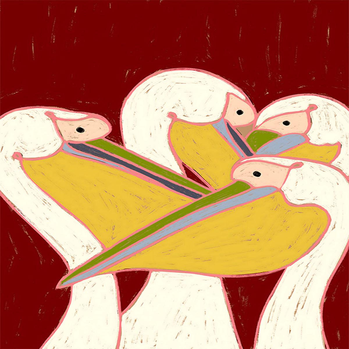 Pelicans of the Burgundy Sky