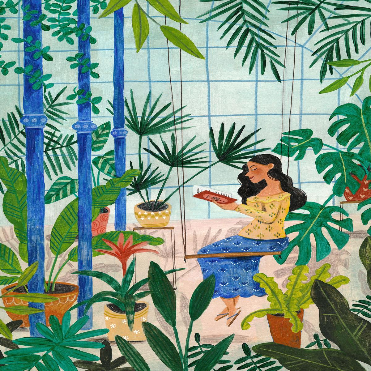 Reading in the plant greenhouse
