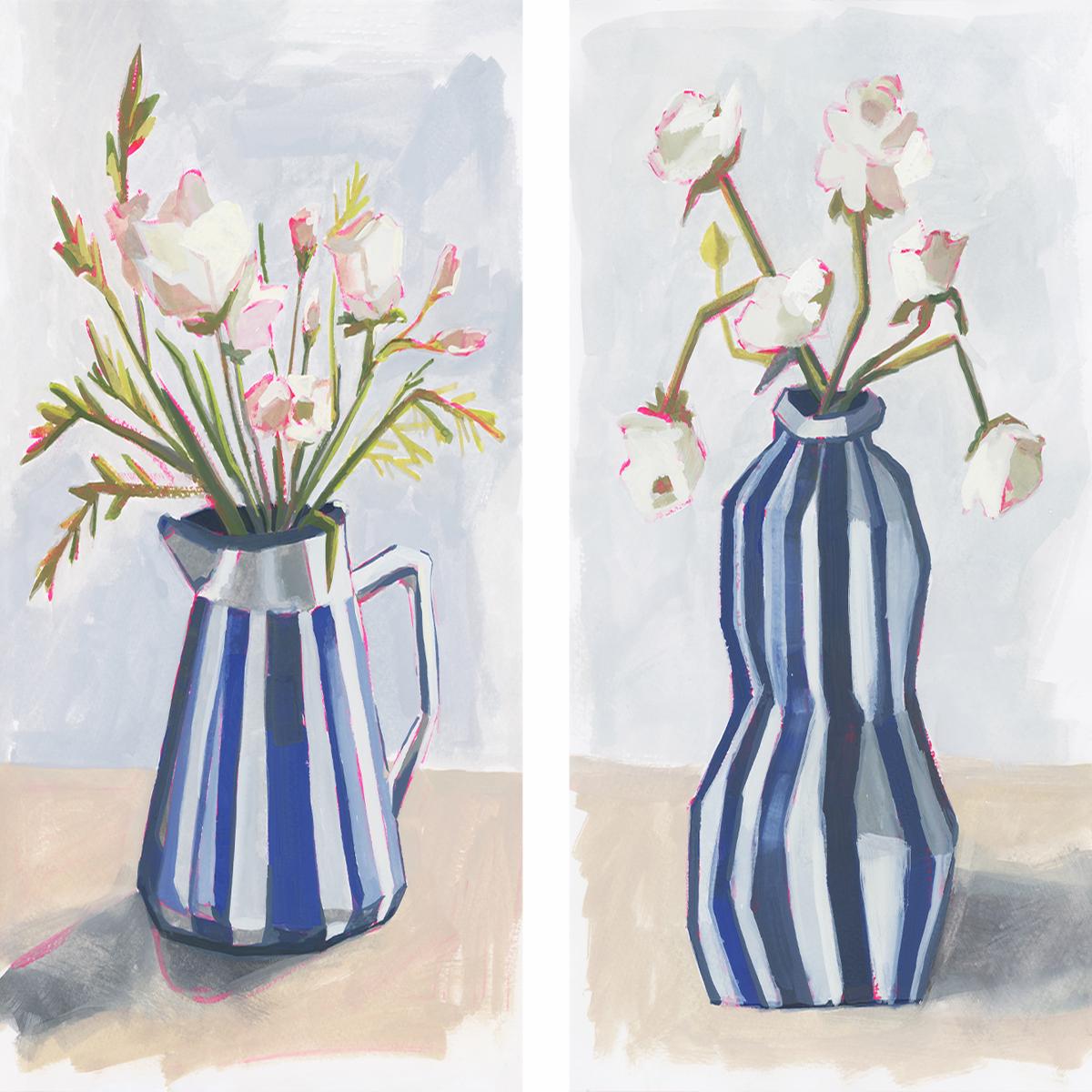 Striped Vase, Style A & B, Set Of 2