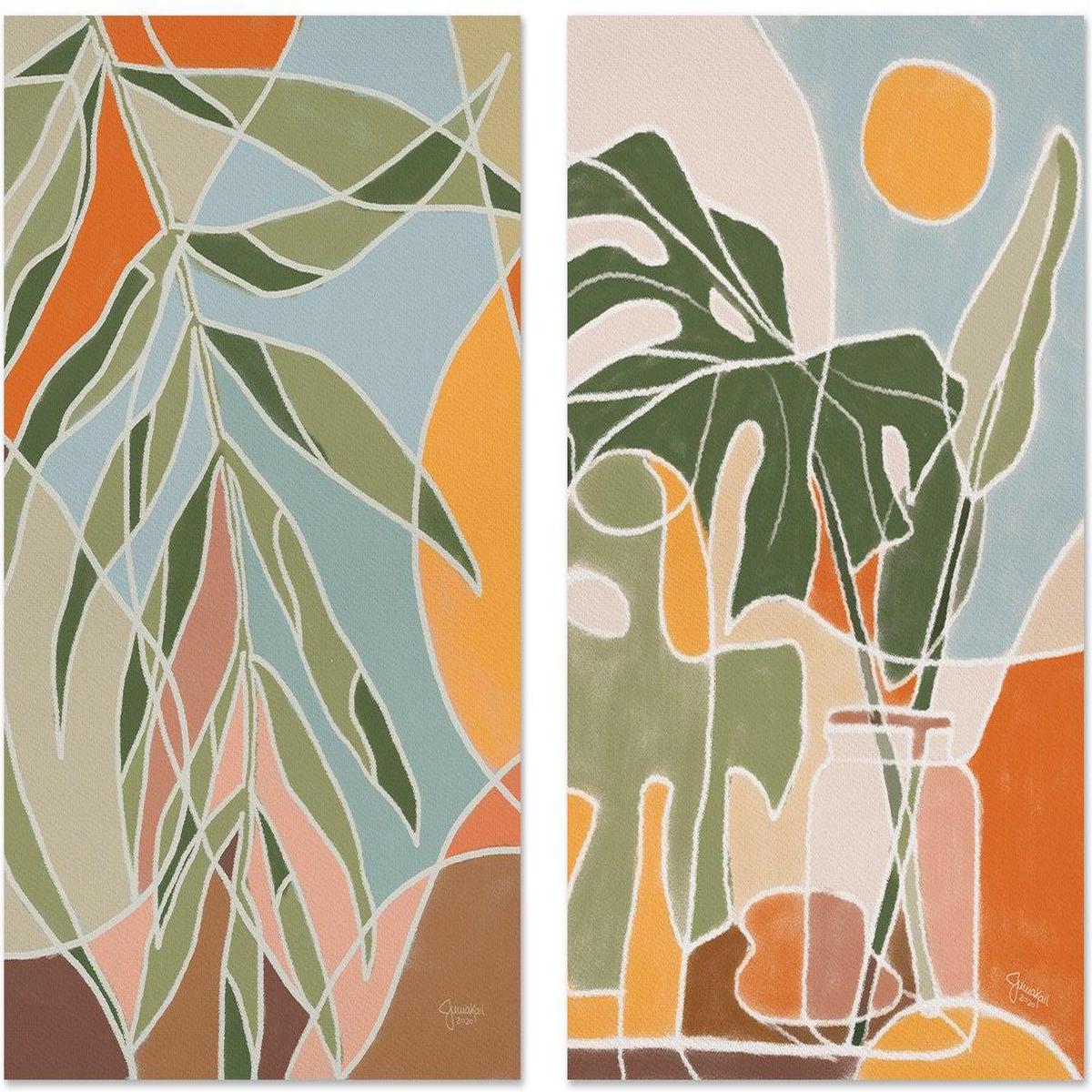 Bungalow Palm and Monstera, Set Of 2