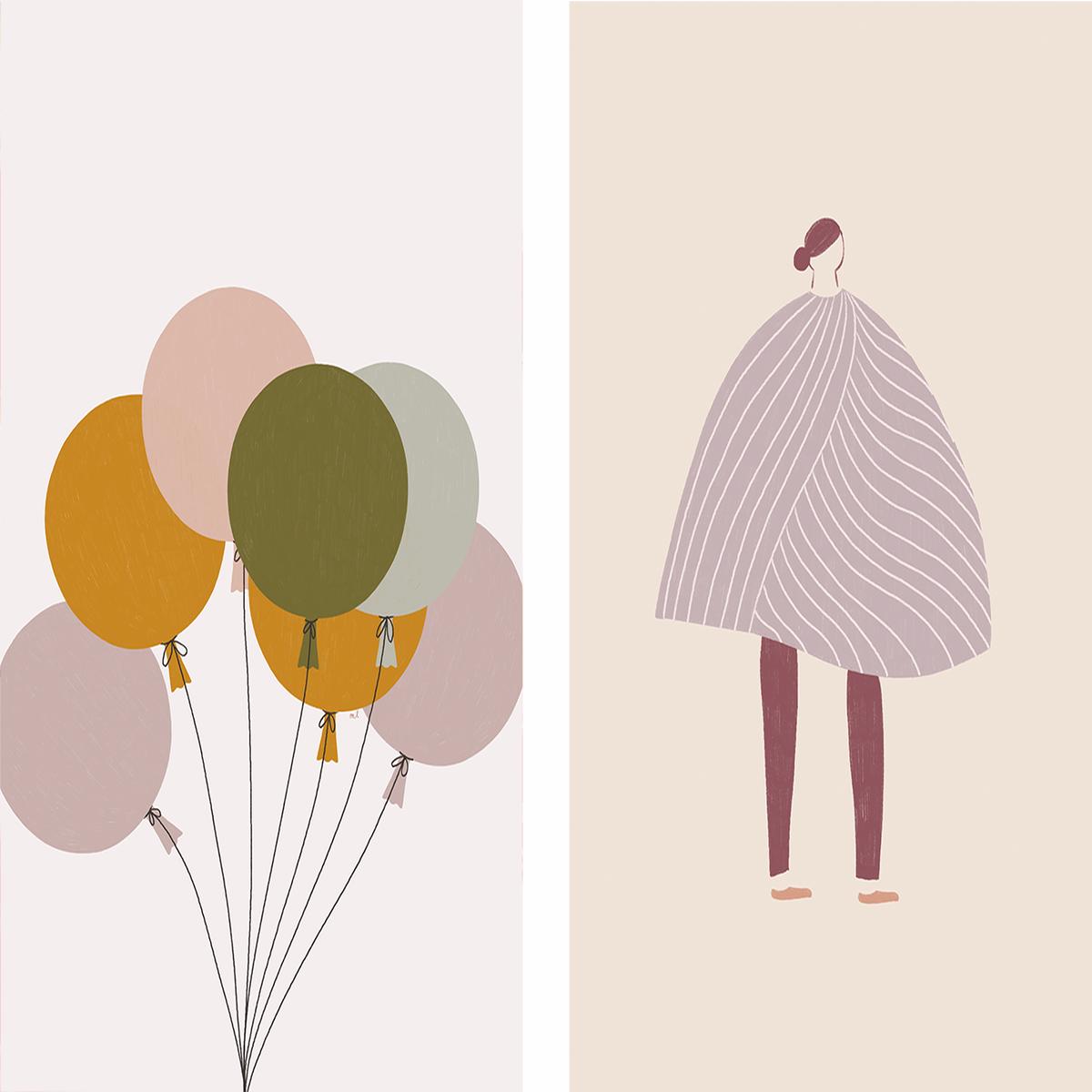 Colorful Balloons And The Cape, Set Of 2