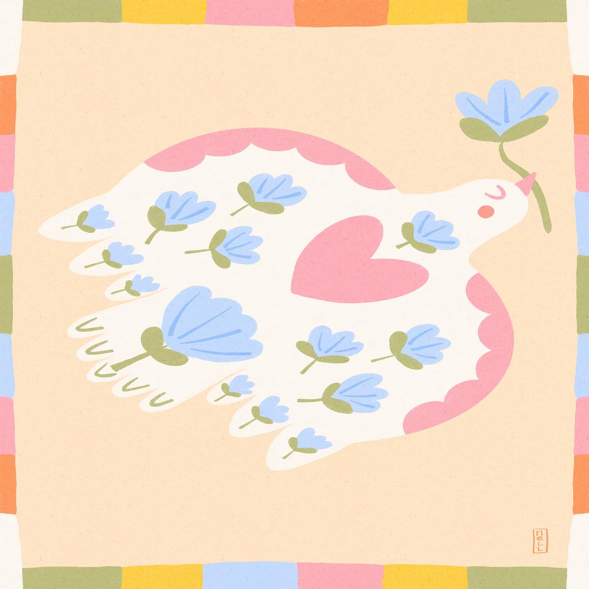 Dove of Peace with Flowers Illustration