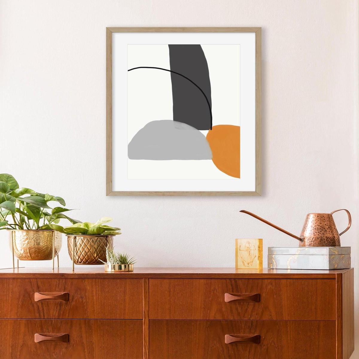 Abstract Line Orange Grey Art Print