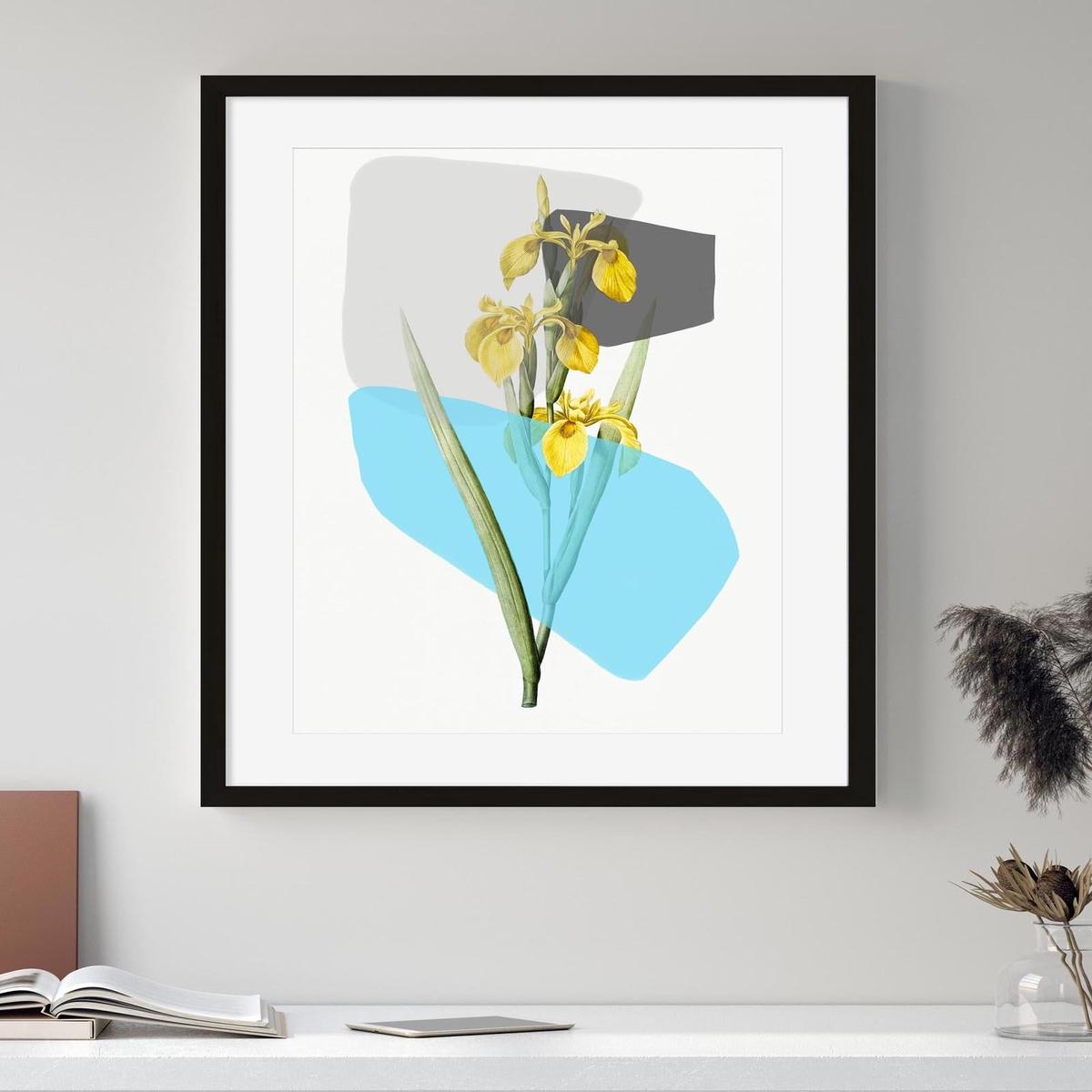 Botanical Vintage Leaves Blue Stripe Art Print