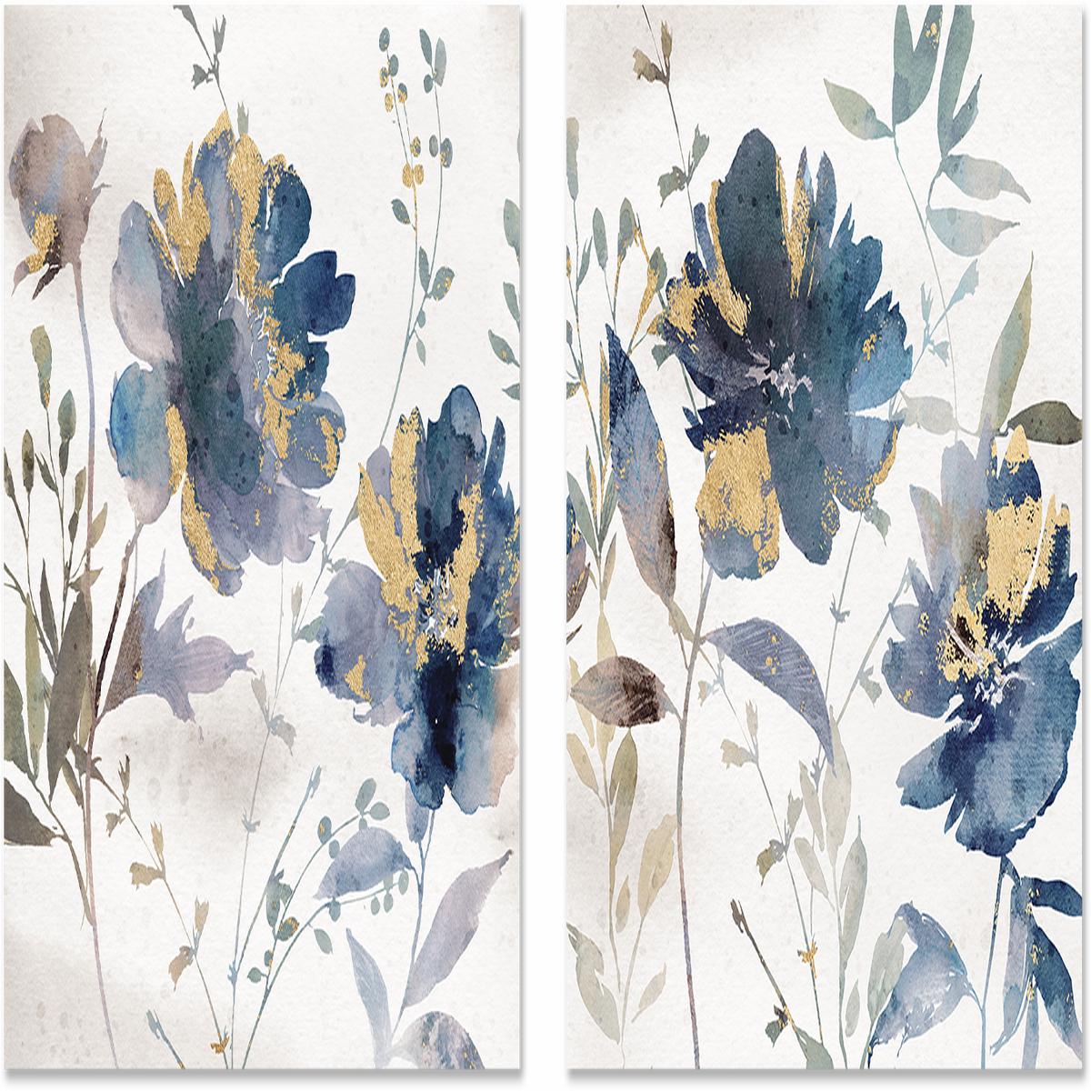 Blue Watercolor Florals, Style A & B, Set of 2
