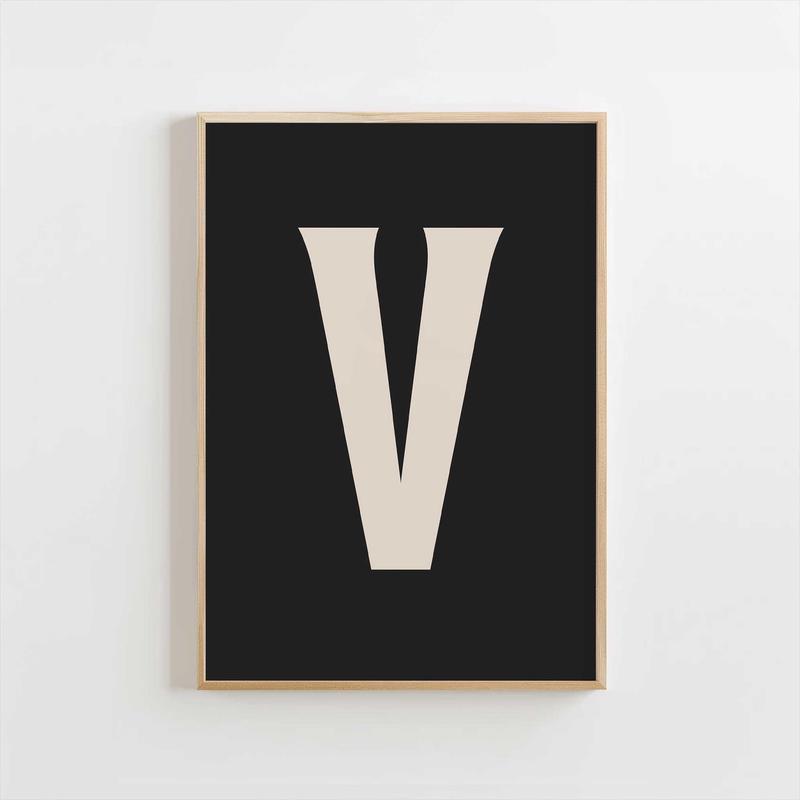 Modern Monogram Art Print - V Black
