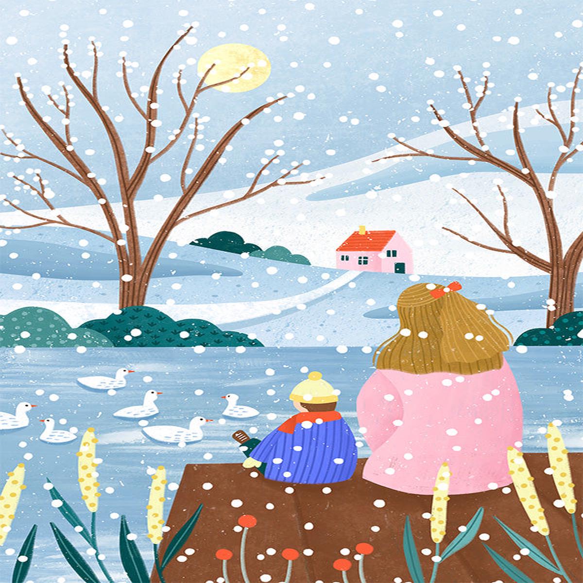 Mother and Child At Winter Lake