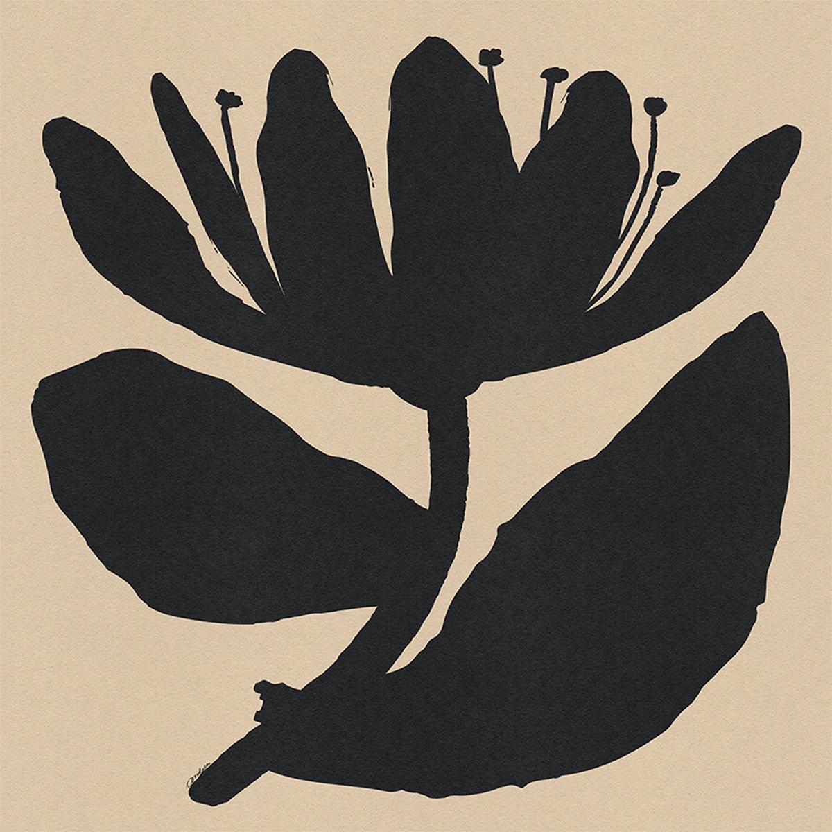 Open Black Flower On Beige