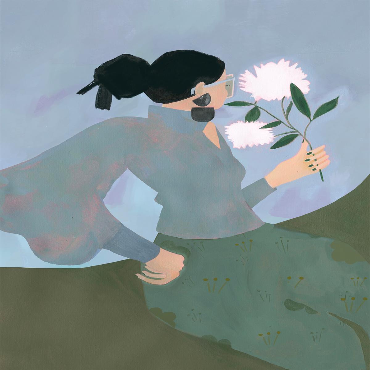 Sitting With Flower