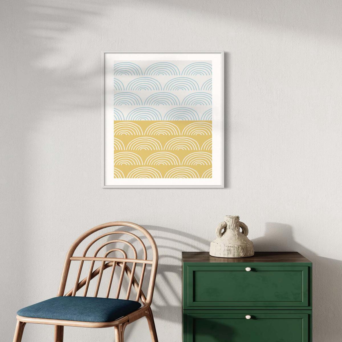 Waves Pattern Yellow & Blue Art Print