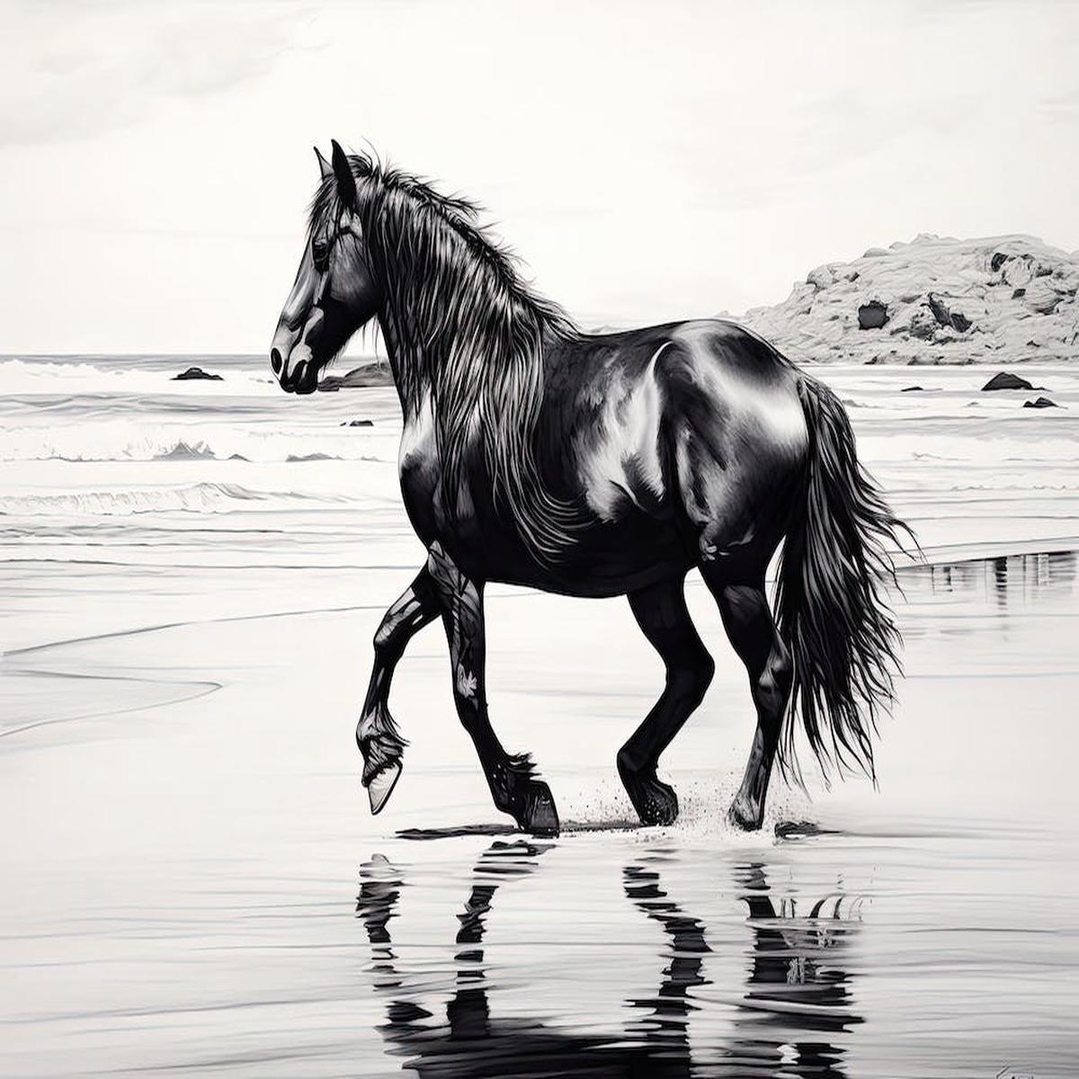 A Horse Oil Painting In Camps Bay Beach, South Africa, Landscape 3