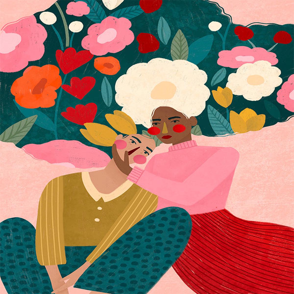 Embracing Couple In Floral Embrace