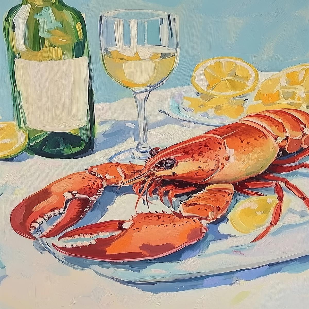 Lobster and Wine Still Life Prints