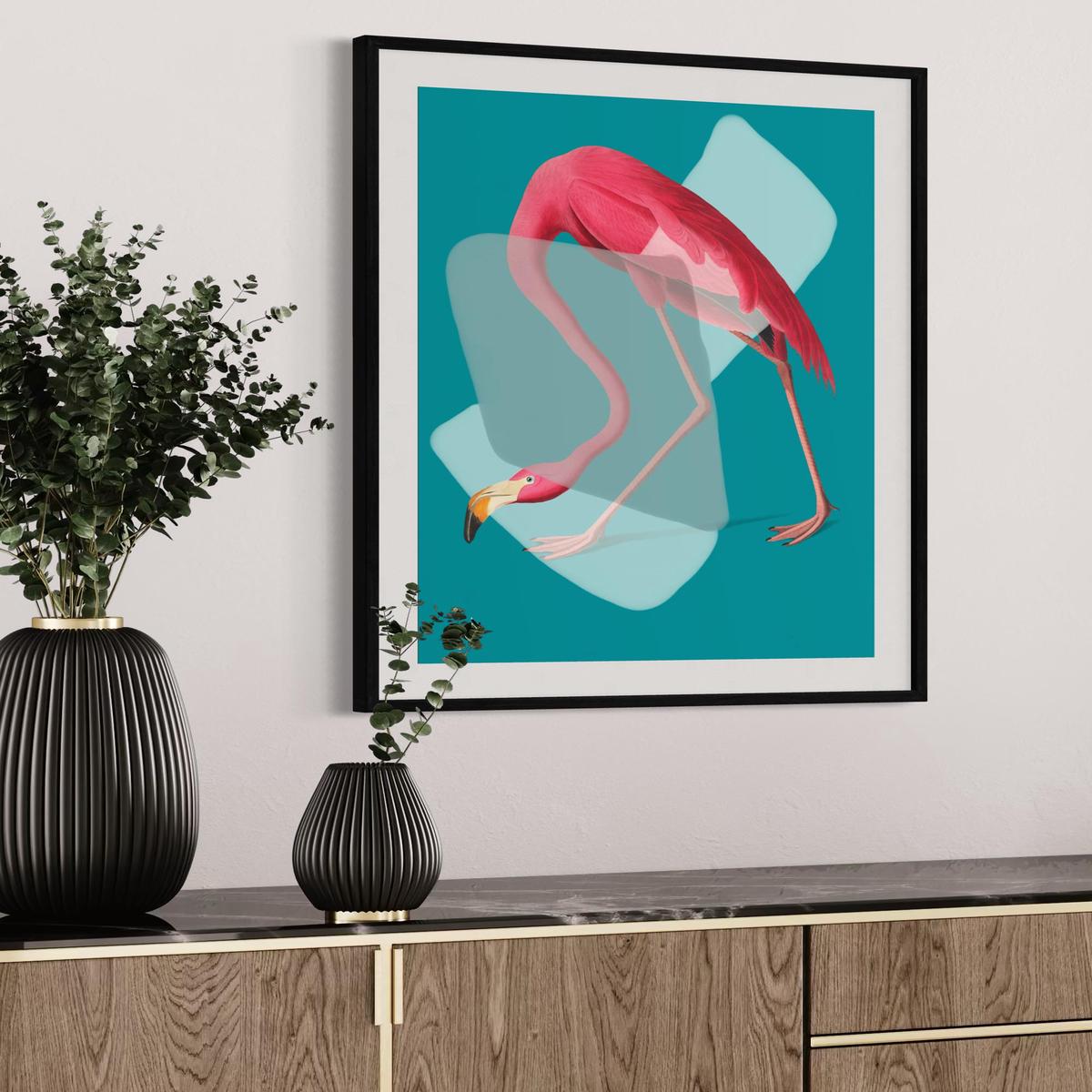 Pink Flamingo In Teal Pop Art Print