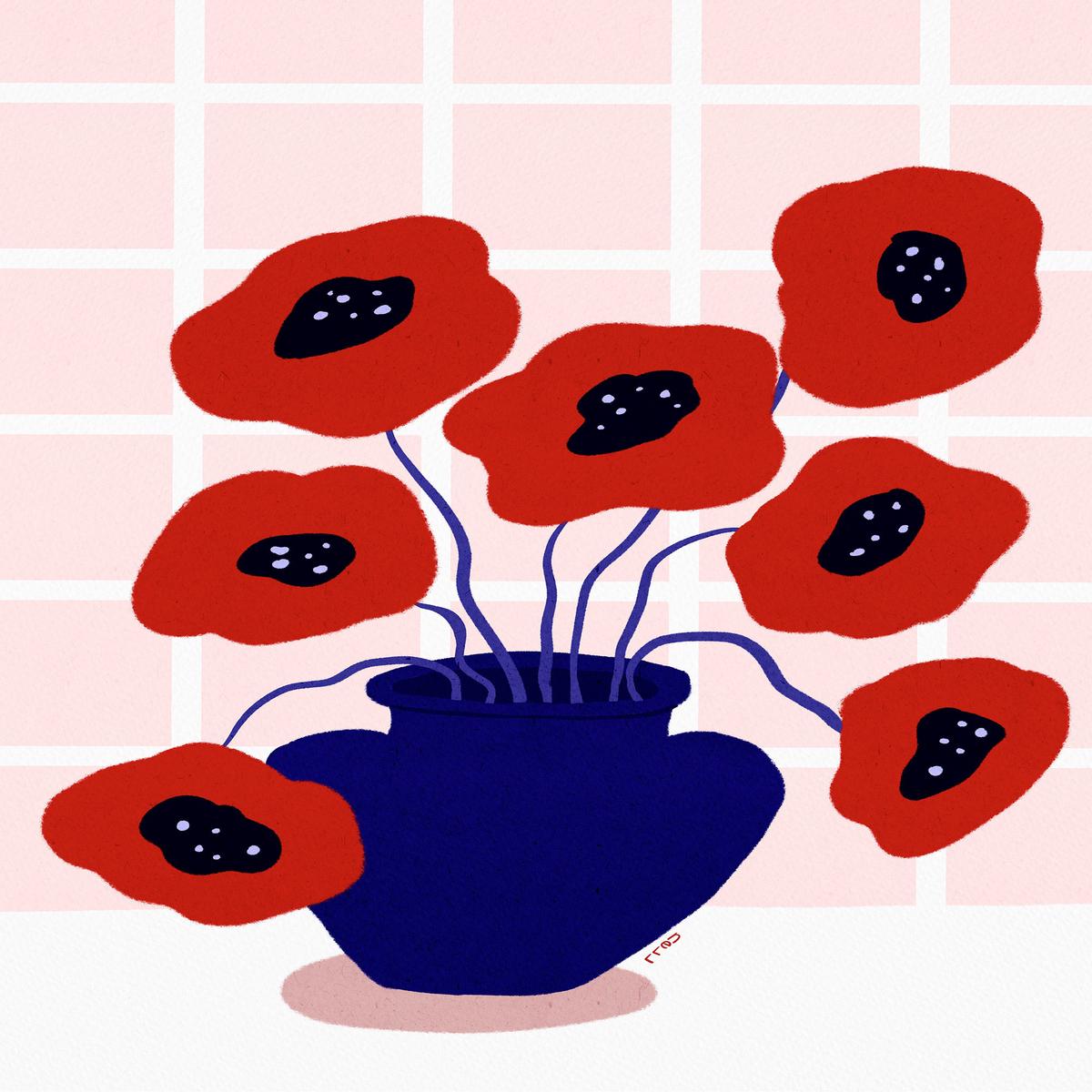 Red Poppies In a Vase Illustration