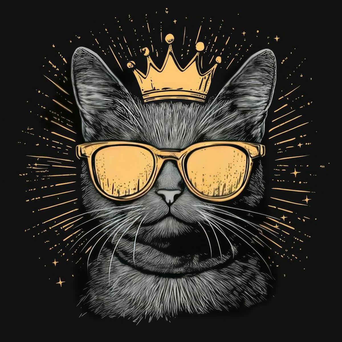 .Generated AI. WallDesign Featuring A Gray Cat With Golden