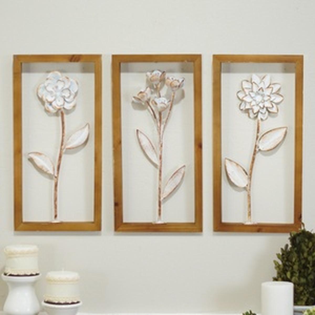 Wood/Metal Flower Art S/3