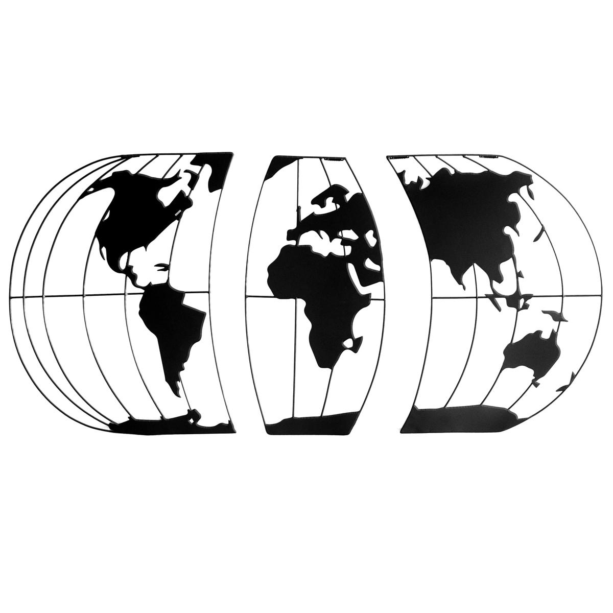 World Map Wall Art Metal Frame S/3