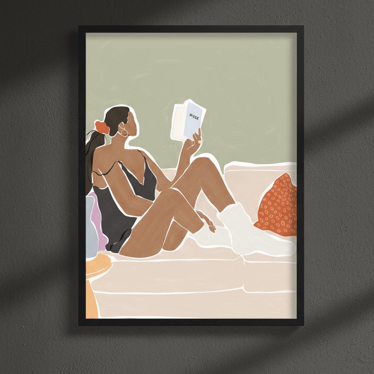 Woman Enjoying a Great Hygge Book by Ivy Green Illustrations