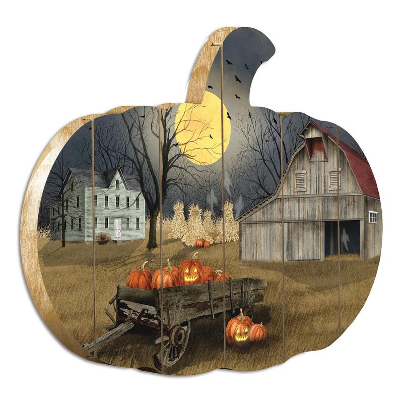 Wooden Pumpkin Wall Art Multicolor Paper Decor 17-Inch