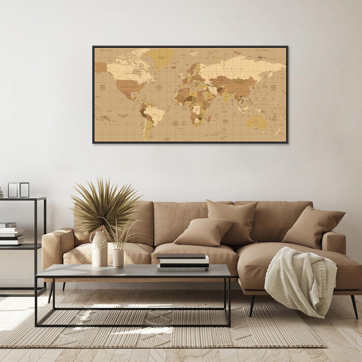 World Map in Brown, World Map