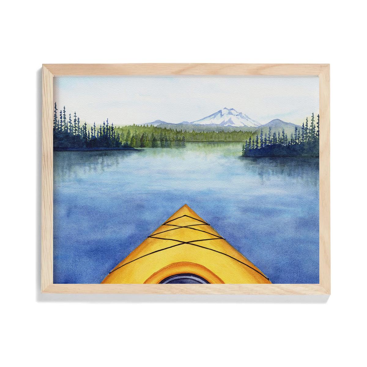 Kayak Escape Watercolour Print - Oak Frame