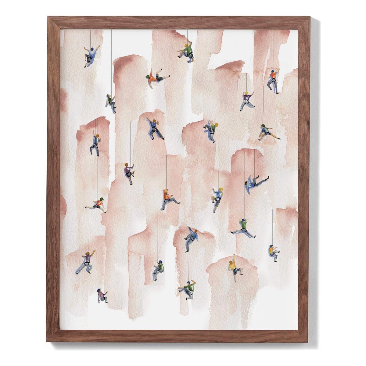 Mini Rock Climbers Watercolour Print - Dark Oak
