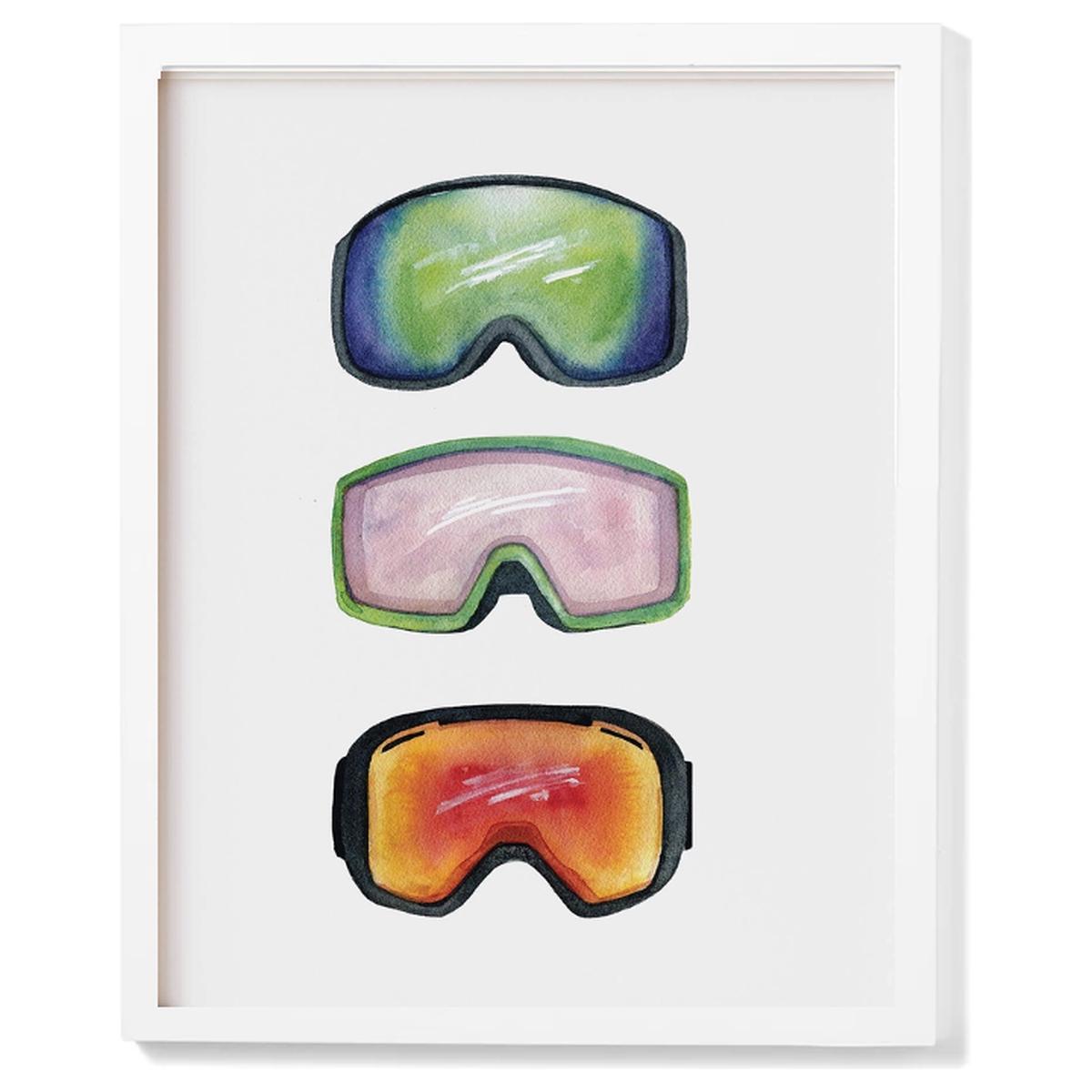 Ski Goggle Trio Watercolour Print - White Frame