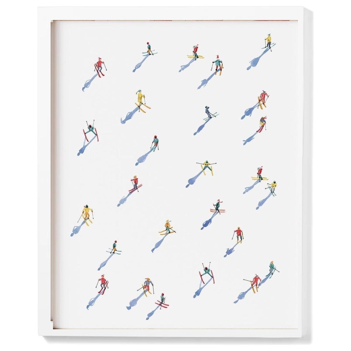 Vintage Alpine Skiers Watercolor Print - White
