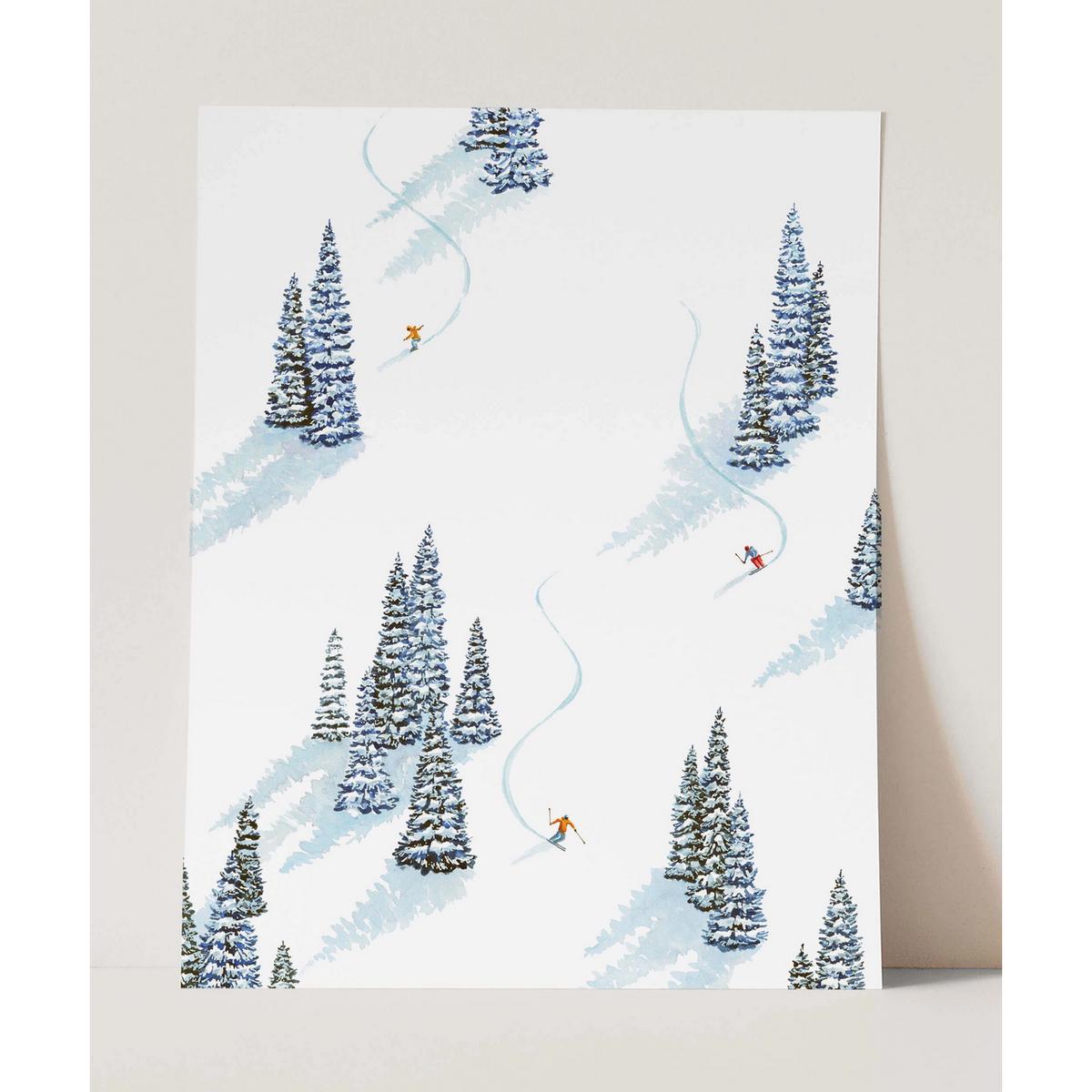 Watercolour Print - Skier + Snowboarder | Unframed