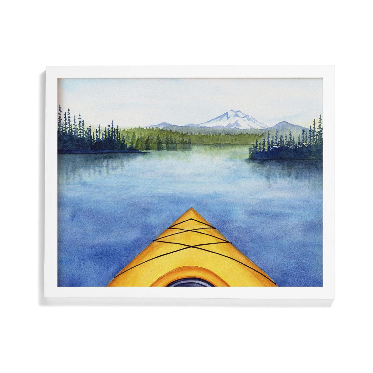 Kayak Escape Watercolour Print - White Frame