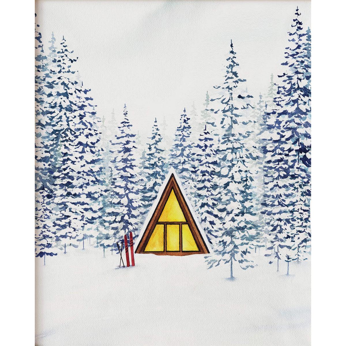 Snowy Cabin A-Frame Watercolour Print - Unframed