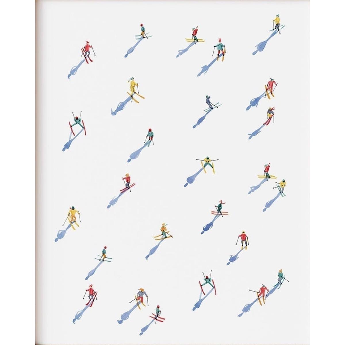 Vintage Alpine Skiers Watercolor Print - Unframed