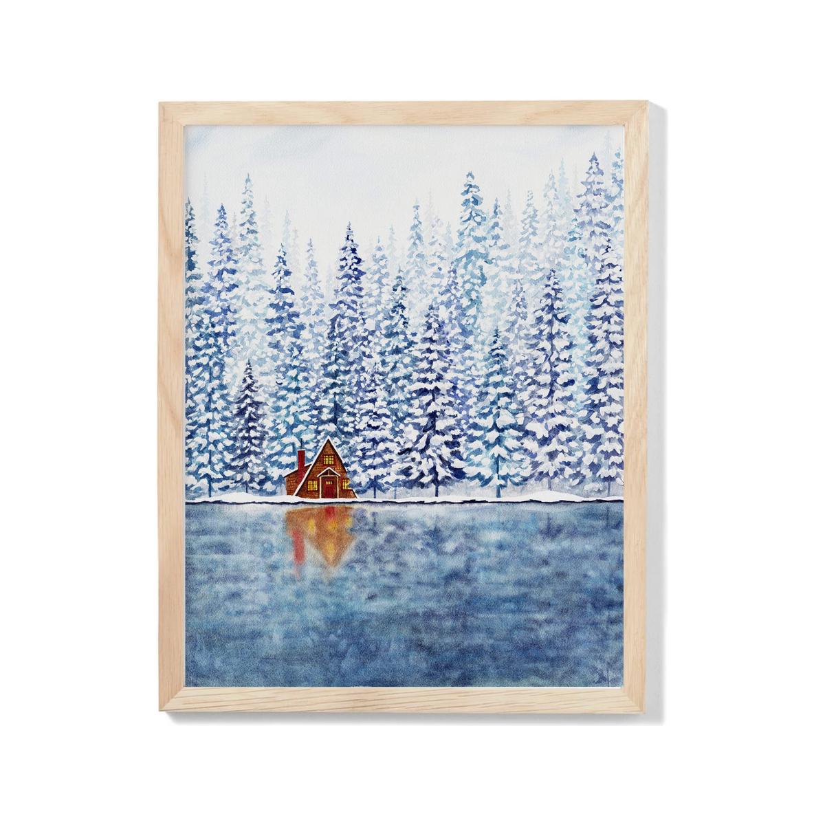 Winter Reflections Watercolour Print - Oak Frame