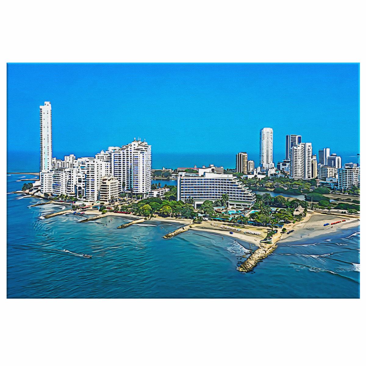 Bahia de Cartagena de Indias Colombia Oleo Painting Style Canvas Wall Art