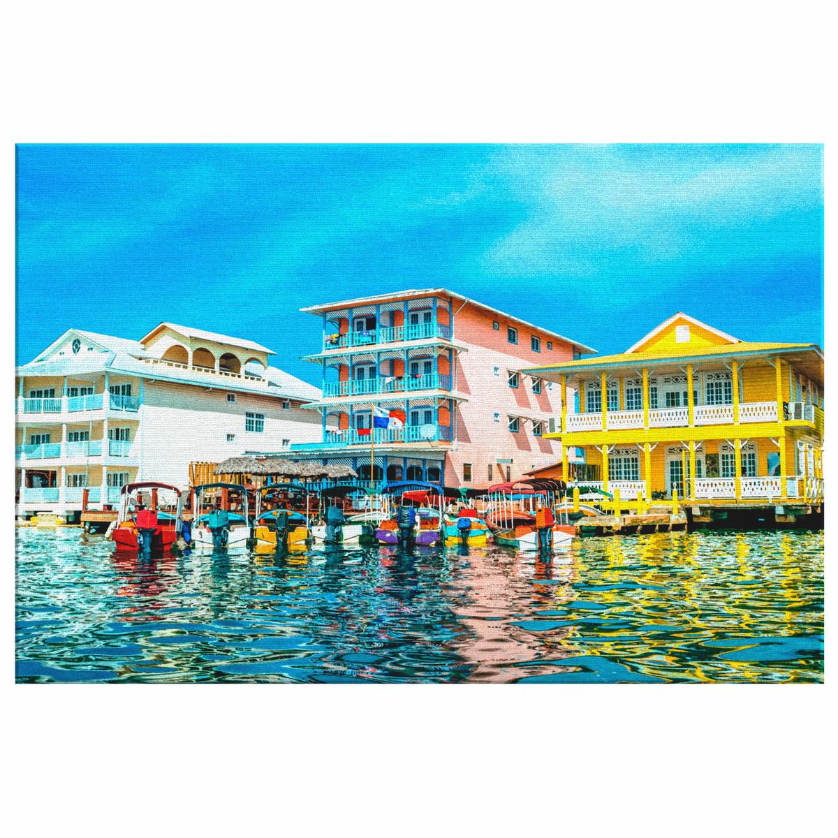 Coast's Buildings in Panama Watercolor Style Canvas Wall Art
