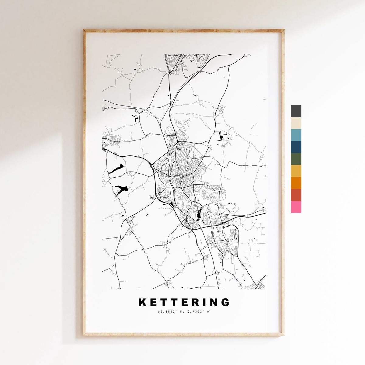 Kettering Map Print - Minimalist City Map Poster - Map Art - UK - Kettering Print - Kettering Poster - Different Colours Available