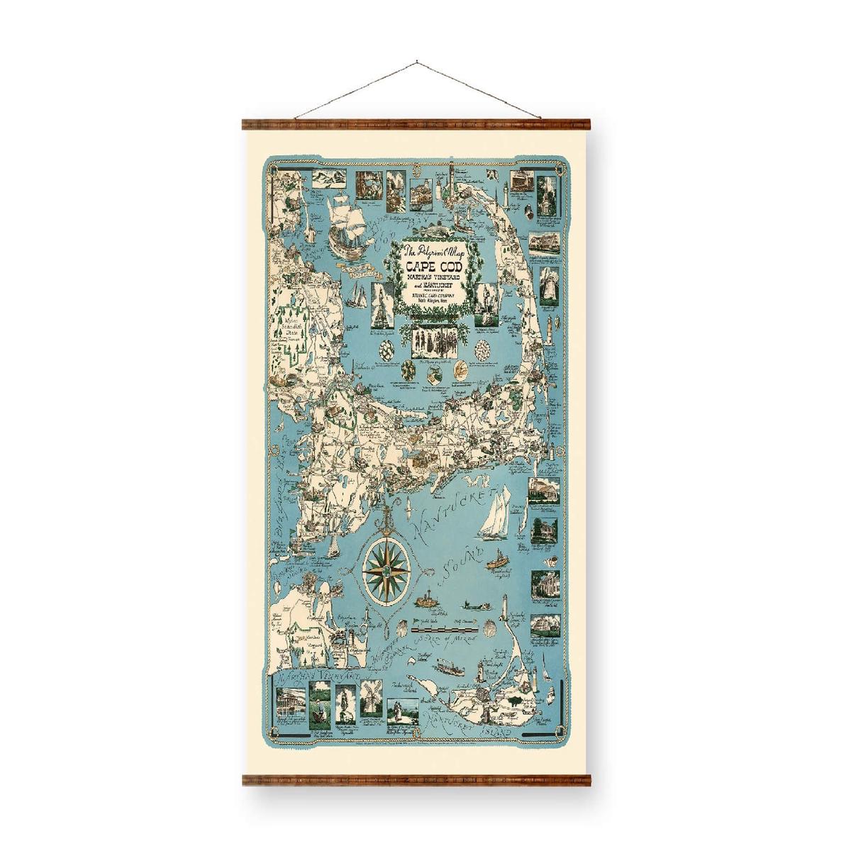 Vintage Canvas Map  Cape Cod Map Scroll | Martha's Vineyard & Nantucket Wall Art