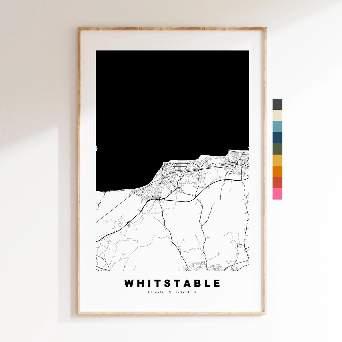 Whitstable Map Print - Minimalist City Map Poster - Map Art - UK - Whitstable Print - Whitstable, Kent - Different Colours Available
