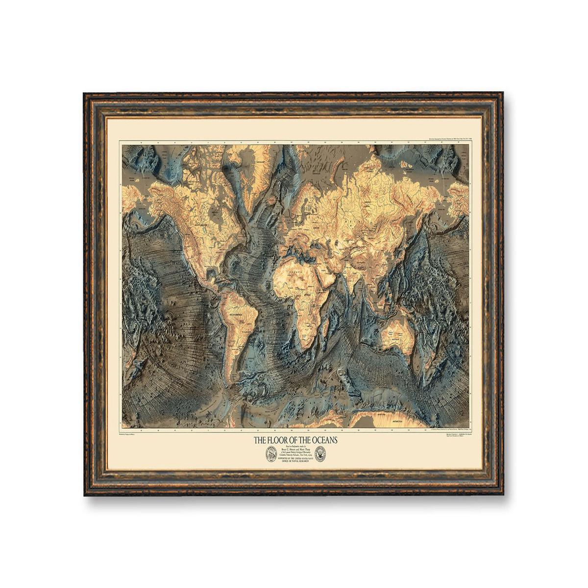 World Map Print Featuring Land Relief | High Resolution Ocean Floor Map on Matte Paper