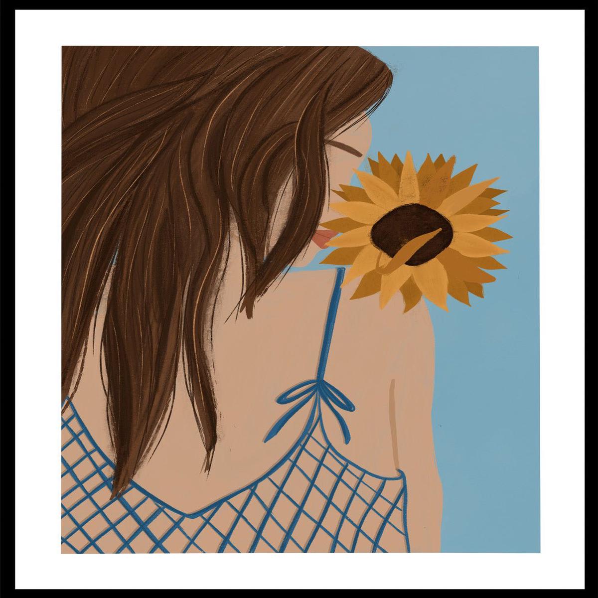 'Girl with a Sunflower' Aesthetic Art Print